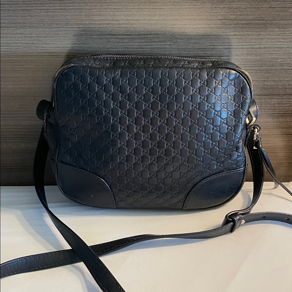Gucci Black Leather guccisima monogram camera crossbody bag - Picture 3 of 15